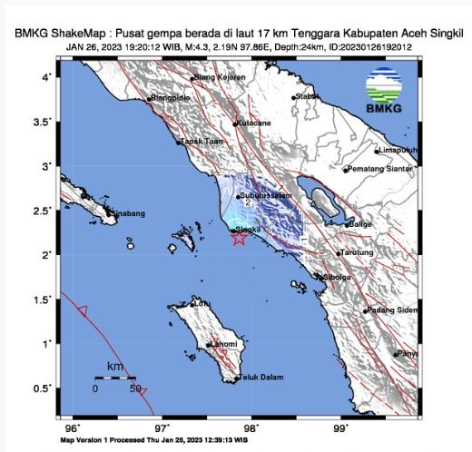 Gempa Bumi Magnitudo 4,3 Guncang Wilayah Aceh Singkil