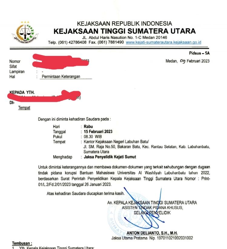 Dugaan Pemotongan Dana KIP, Kejati Sumut Ambil Keterangan Sejumlah Mahasiswa Univa Al-Washliyah Labuhanbatu