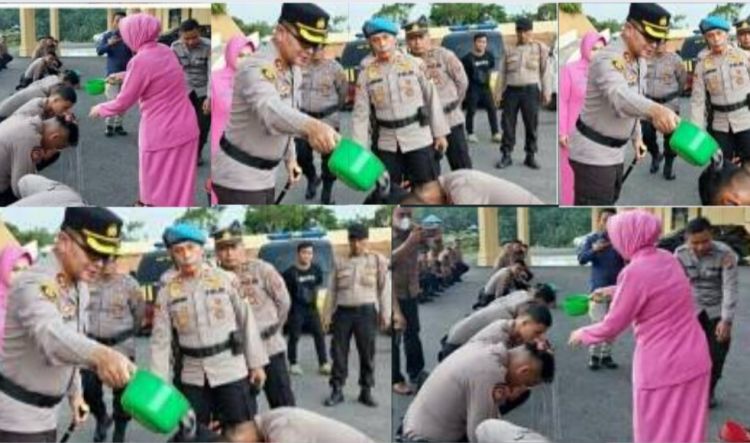 Tradisi Guyur Air, Sambut Perwira dan Bintara Polres Labusel