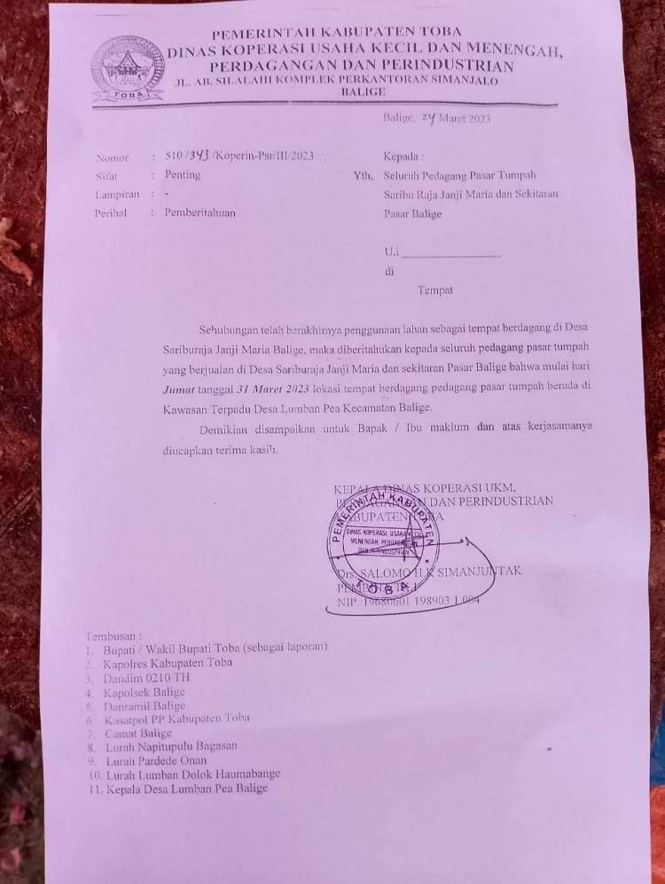Kadis UKM Keluarkan Surat Edaran Tanpa Sosialisasi, Pedagang Pasar Tumpah Harus Pindah Lagi