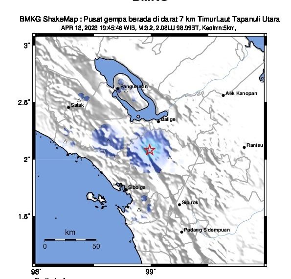 Gempa Bumi Tektonik Magnitudo 3,2 Guncang Wilayah Tarutung