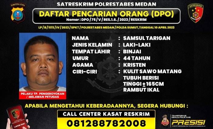 Polrestabes Medan Buru Keberadaan Samsul Tarigan dan Masuk DPO,  Infonya Sempat Hadiri Pesta Nikahan di Medan