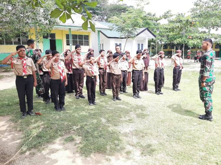 Satgas TMMD 116 Kodim Deli Serdang Latih PBB Pelajar SMP Sei rampah
