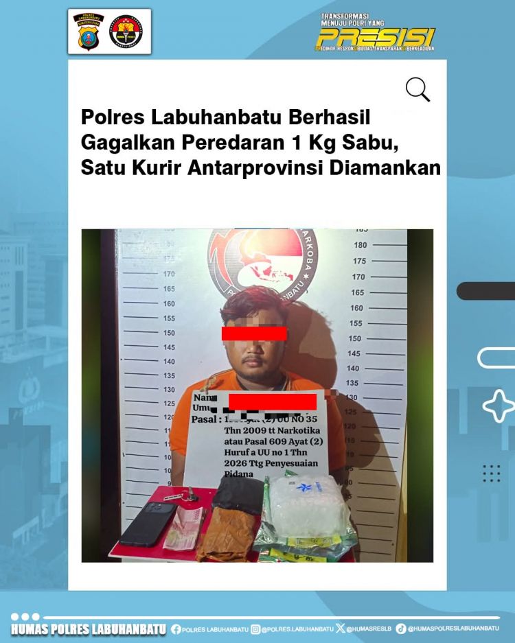 Polres Labuhanbatu Berhasil Gagalkan Peredaran 1 Kg Sabu, Satu Kurir Antarprovinsi Diamankan