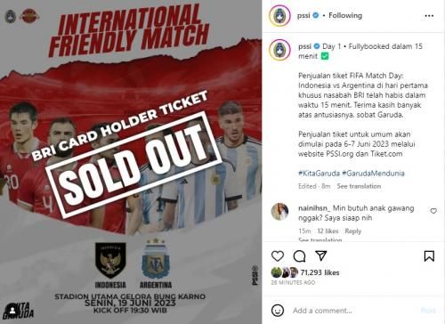 Ludes dalam 15 Menit, PSSI Pastikan Tiket Timnas Indonesia vs Argentina Belum Sepenuhnya Habis