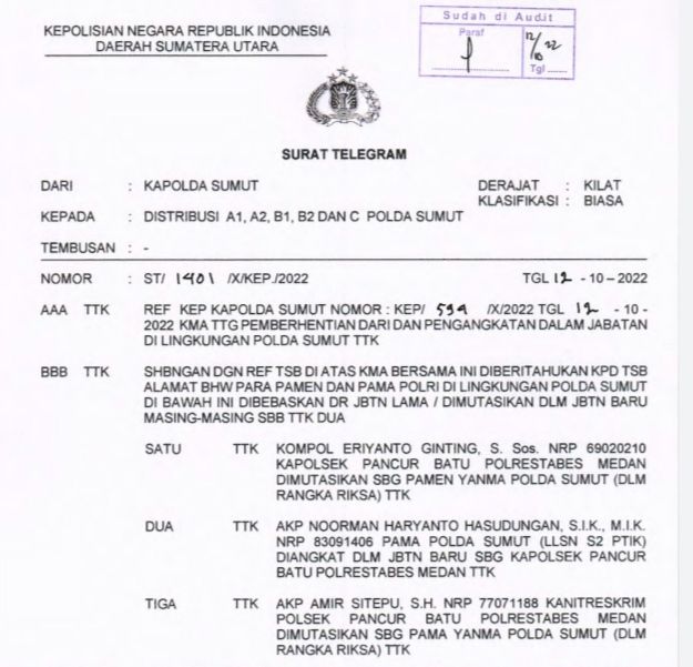 Kapolda Copot Kapolsek Pancurbatu dan Kanit Reskrim