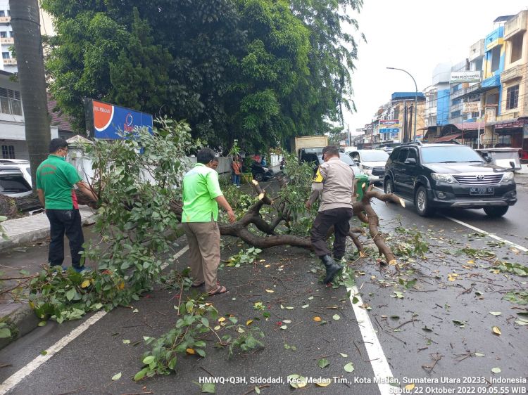 Polsek Medan Timur  Evakuasi Pohon Tumbang