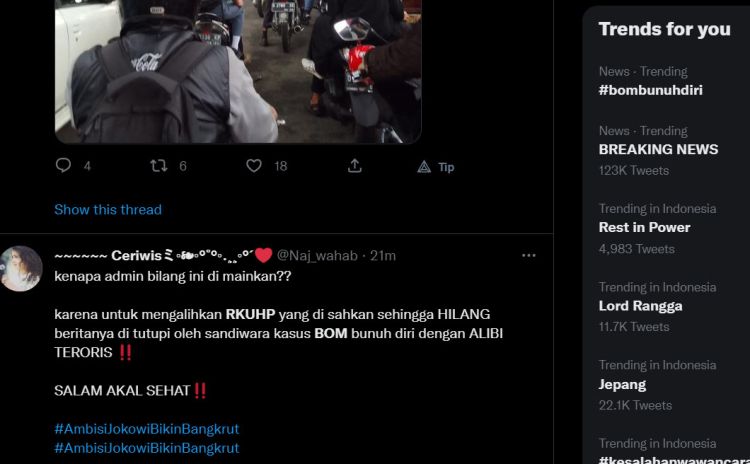 Tanggapi Aksi Bom Bunuh Diri di Mapolsek Astana Anyar, Netizen: Semoga Bukan Pengalihan Isu Atas Disahkannya RKUHP